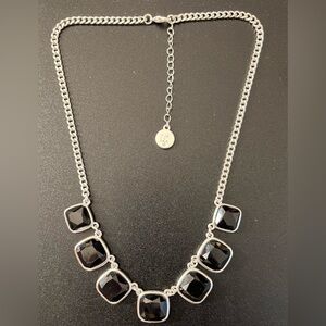 Liz Claiborne Silver Tone and Black Cushion Cut Acrylic Stones